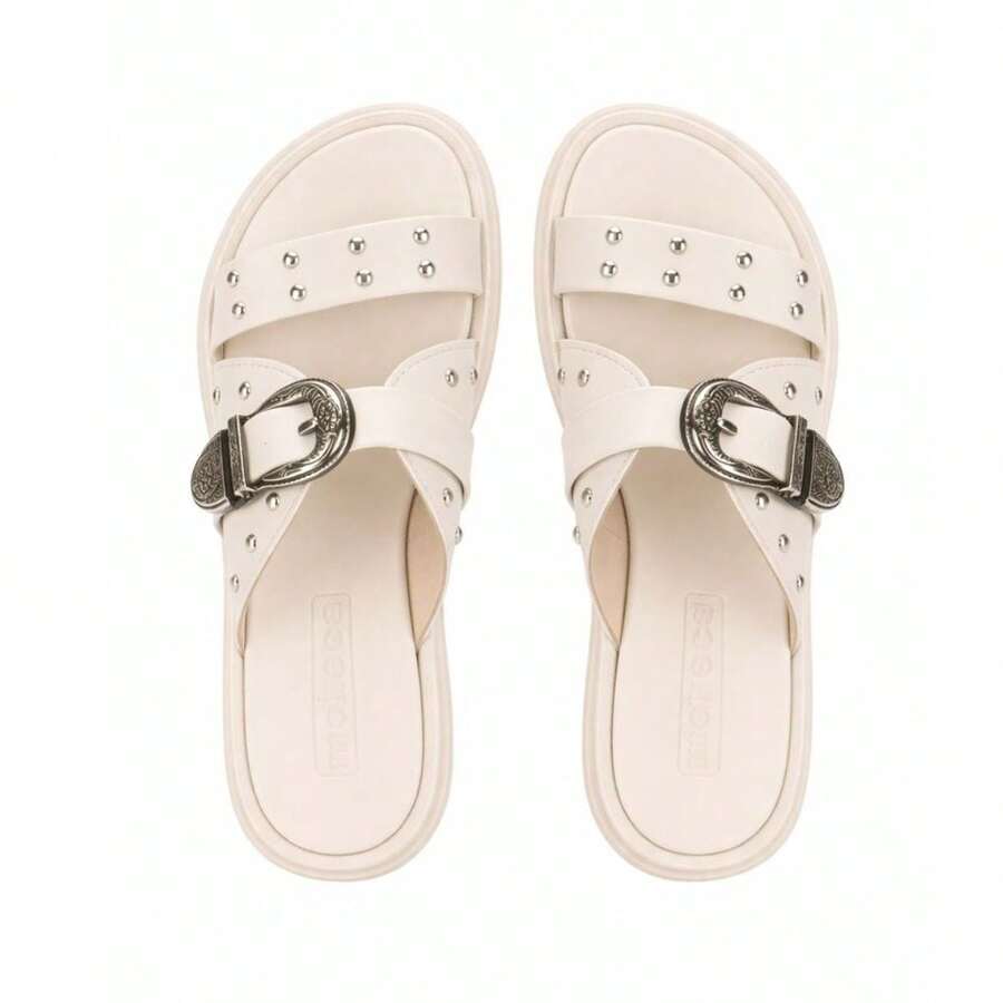 Women's Platform Sandal With Blogger Style, Soft Platform Sole, Moleca 5504.103, Beach Style With Buckle. - 白色 - 查看 1