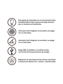 Espejo LED Recargable Viaje Iluminación Ajustable Luz Fría Cálida Plegable Compacto Maquillaje Tocador Portátil - Blanco - Ver 8