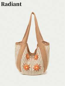 New Summer Vacation Style Casual Fashion Straw Tote Bag For Women, Large Capacity Shoulder Bag - Beige - View 2