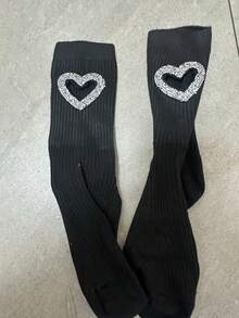 Valentine's Day New Arrival Heavily Embellished Heart Hollow Out Pink Mid-Calf Socks, Unique Design Socks - Multicolor - View 8