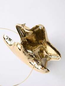 Dedoo 1个新款时尚个性化星形单肩包，带链条，可扩展星形硬壳装饰包，适合节日、音乐活动，星形闪亮金色手提包，女士款 - 金色 - 查看 6