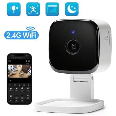 1080P 全高清室内 WiFi 安防摄像头，具备移动侦测、内置报警、夜视、双向语音功能，支持最大 128GB SD 卡