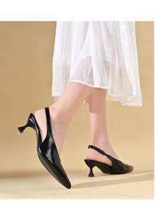 Kitten Heel Quilted Faux Leather Slip-On Party Shoes, Summer - Black - View 4