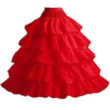 全罩杯裙撑，5层荷叶边，舞会礼服衬裙，婚纱内衬裙，腰部可调节 - 紅色 - 查看 2