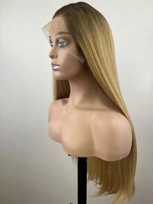 13x4渐变色蕾丝前假发，合成材料，长直发造型，耐热纤维，无需胶水即可佩戴的蕾丝替换假发，预先拔毛的自然发际线，24英寸高清透明蕾丝，女士礼物，金色 - 拼色 - 查看 8