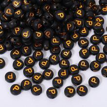 200/500/1000 piezas Cuentas con patrón de letras doradas sobre base negra de 4x7mm para hacer collares y joyería DIY - Fondo negro con letras doradas - Ver 61
