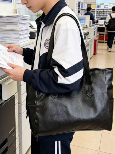 1pc Casual Solid Color Large Capacity Shopping Bag, Multifunctional, Minimalist, Portable, Reusable, Foldable, Suitable For Outdoor, Back To School, Travel, Shopping And Other Occasions, Also Suitable For Women, Young Professionals, Office Workers, Teacher's Day Gifts, Ladies, Girls, Teenagers, Can Be Used For Business/Commute/Work/Office, Holidays/Vacation/Festivals, Etc.