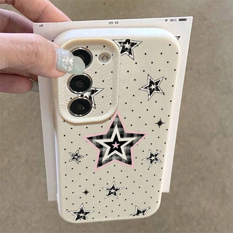 1pc TPU Polka Dot & Star Pattern Phone Case Compatible With Samsung A15/A14/A13/A12/S24/S23/S22/S21/S20/S10/A72/A73/A71/A50/A53/A52/A32/A31/A05S - White - View 1