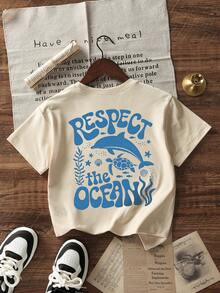 Tween Girls Students Casual Printed Round Neck Short Sleeve T-Shirt, Summer Top - Apricot - View 4