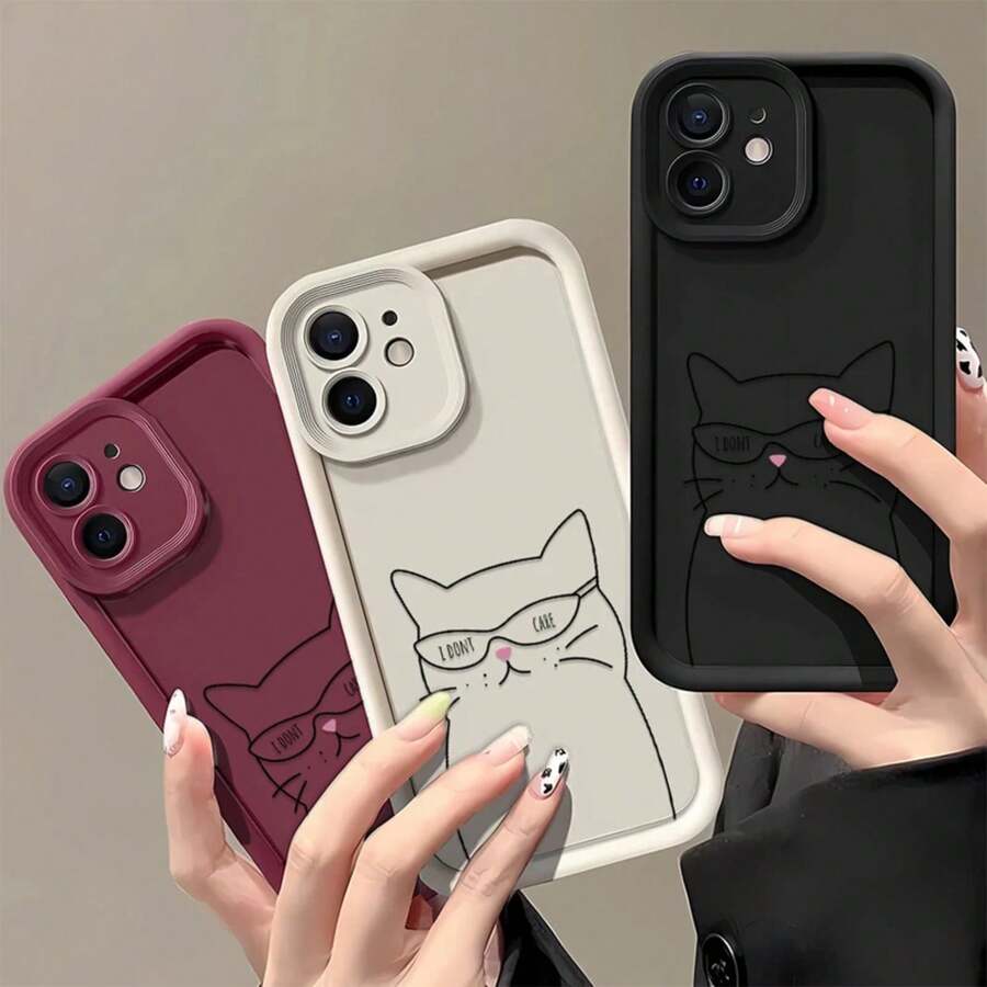 Simple Cat Lens Protector Cover für iPhone 11 15 12 13 14 16 Pro XR XS Max 7 8 15 16 14 Plus SE 2020 Silikon Stoßfeste Hülle - Antikweiß - Übersicht 1