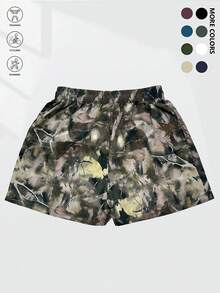 Women's Fashionable Camouflage Style Sports Shorts, Elastic Waistband With Drawstring Design, Suitable For Daily Wear And Workout, Recommended For Gym - Khaki - View 4