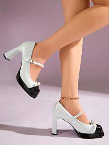 Mary Jane High Heels For Women, New Spring/Autumn Design, Unique Niche French Elegant Style, Convertible Pearl Ribbon Shoes High Heels - Black and White - View 4