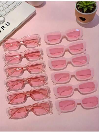 1pc/2pcs/3pcs Fashionable Pink Y2K Square Frame Eyeglasses, Suitable For Men And Women, Square Frame Beach Summer All-Match Glasses, Fashionable Pink Oval Small Frame Glasses, Suitable For Parties, Outfits And Gifts