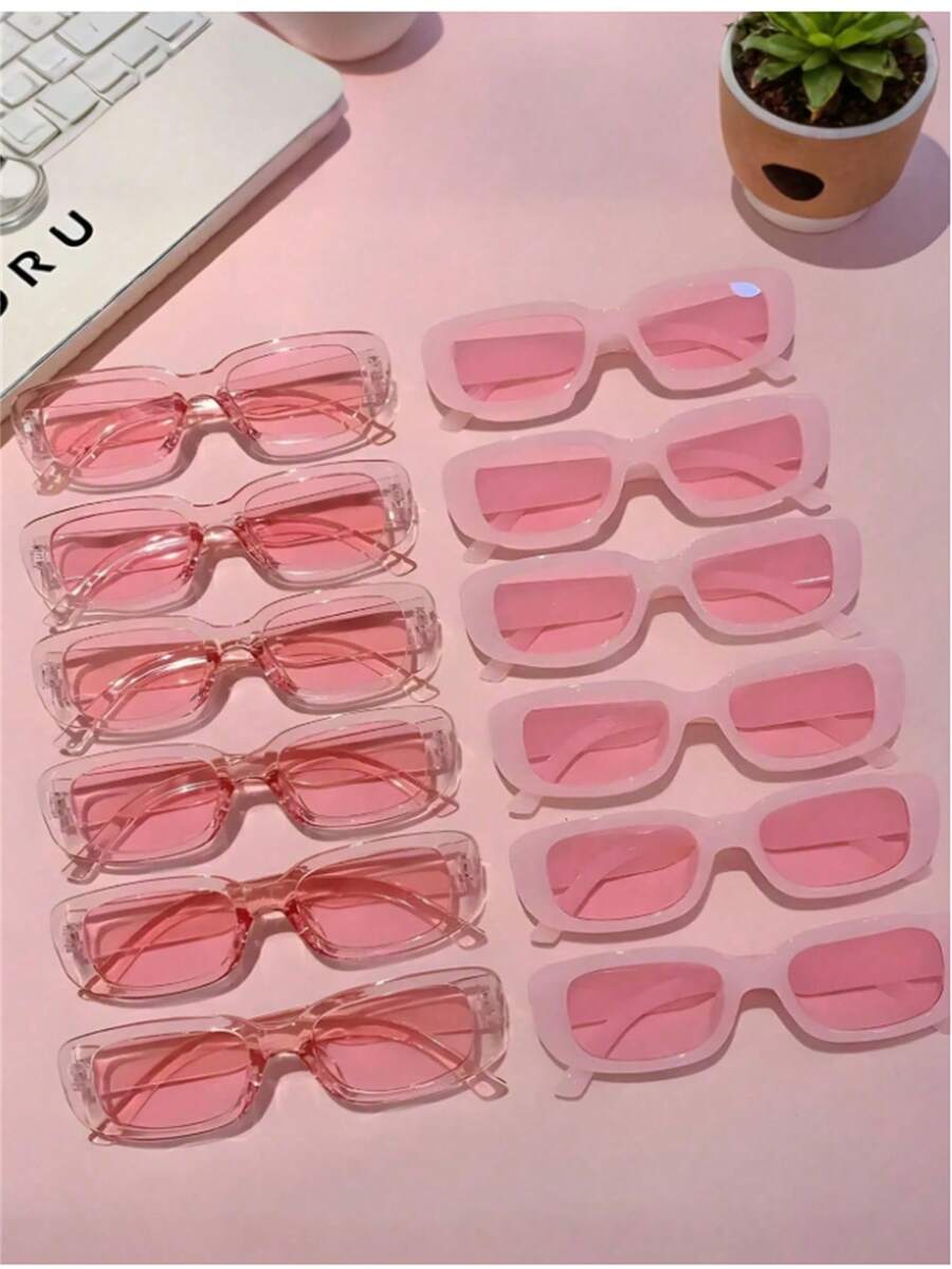 1 pieza/2 piezas/3 piezas Gafas de moda rosas Y2K con montura cuadrada, ideales para hombre y mujer, ideales para playa, verano y fiestas. Gafas de moda rosas ovaladas con montura pequeña, ideales para fiestas, conjuntos y regalos. - Multicolor - Ver 1