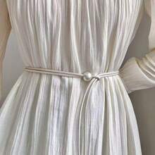 New Pearl Thin Waist Rope Women's Leather Belt, Dress Waist Belt Accessory, Simple Design - White - View 4