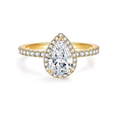 Anillos de compromiso en forma de pera de 2 quilates para mujer, anillos de plata de ley con circonita cbica chapada en oro blanco de 18 quilates, anillos de boda para mujer