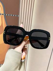 男女款复古超大方形太阳镜，经典塑料镜框时尚眼镜，适合脸型较大的人士，夏季度假必备复古太阳镜，适合海滩旅行、驾驶和日常佩戴 - 黑色 - 查看 2