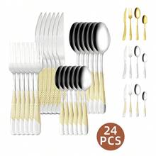 24pcs Stainless Steel Starry Dinnerware Set, Elegant Hammered Design, Stainless Steel, Dishwasher , Suitable For Family Gatherings, Festivals, Weddings Or As A Thoughtful Gift - - - View 2
