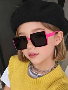 1PC Boy's And Girl's 8-14Y Polycarbonate Square Large Frame Cool Personalized Fashion Slasses, Outdoor Street Snap Sun Protection Outfit, With Glasses Box - Multicolor - View 13