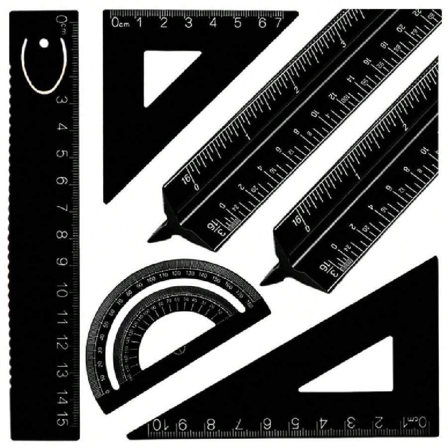 Lumbor37 Geometría 6 Piezas, Juego de Geometría Grande, Regla de Escala, Adecuado para Estudiantes, Ingenieros Y Arquitectos, Equipado con una Regla Triangular Metálica Imperial,40946074 - Multicolor - Ver 1