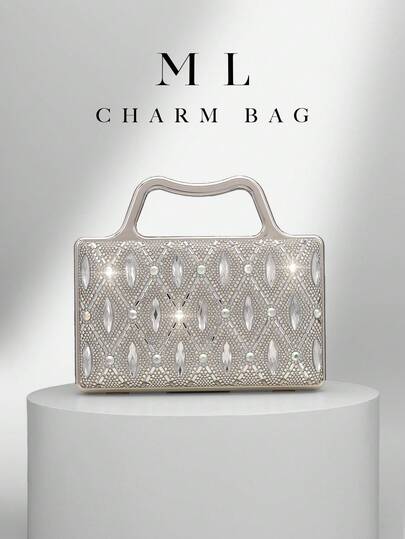 1pc Elegant Minimalist Silver Metal Design Handbag, Luxury Crystal & Rhinestone Decor, Crystal Wallet, Fashionable Lipstick & Perfume Purse, Dual-Use Hard Shell Shoulder/Crossbody Bag With Strap, Designed For Elegant Ladies. Suitable For Parties, Weddings, Galas And Formal Occasions, Perfectly Matches Party Dresses, Evening Gowns And Sequin Bags.