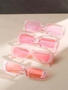 1pc/2pcs/3pcs Fashionable Pink Y2K Square Frame Eyeglasses, Suitable For Men And Women, Square Frame Beach Summer All-Match Glasses, Fashionable Pink Oval Small Frame Glasses, Suitable For Parties, Outfits And Gifts - Multicolor - View 1