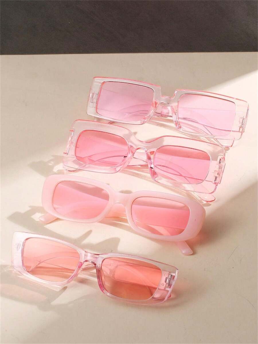 1pc/2pcs/3pcs Fashionable Pink Y2K Square Frame Eyeglasses, Suitable For Men And Women, Square Frame Beach Summer All-Match Glasses, Fashionable Pink Oval Small Frame Glasses, Suitable For Parties, Outfits And Gifts - Multicolor - View 1