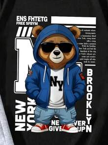 2pcs/Set Toddler Boys' Cartoon Print Outfit, Comfortable Fabric, Summer Game Party Style - Black - View 3