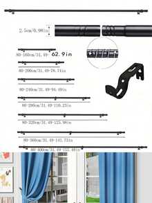 5/8 Inch Black Curtain Rod Set, Heavy Duty For Bedroom, With Brackets, Birthday/Graduation Gift - Black - View 14