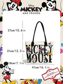 Disney 1 Túi đeo vai bằng vải canvas in hình chuột Mickey, dung tích lớn, có khóa kéo, thích hợp cho nam/nữ, bé gái và học sinh sử dụng hàng ngày/đi chơi/nghỉ mát. - trắng - Xem 4