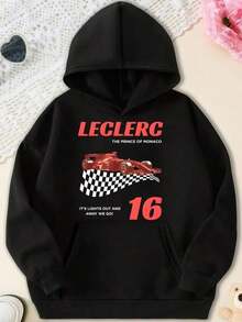 Charles  Hoodie, F1 Merch, F1 Hoodie, Charles  Hoodie,  F1 Hoodie,Art Inspired F1 Racing Charles  Vertical Car & Name Graphic Hooded Sweatshirt, With Dynamic Racing Detail, Casual Wear Top Suitable For Spring Autumn Winter Machine Wash For Leisure And F1 Racing Events Including Sweatshirt Plus Size Clothesclearance  For Women - 黑色 13 - 查看 1