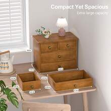 Oak Desk Organizer With Drawers, Durable Wooden Desktop Storage Box With Metal Handles & Non-Slip Silicone Pads, 4 Drawer Tabletop Organizer Office, Bedroom, Bathroom, Vanity, And Makeup – Walnut - Walnut - View 3