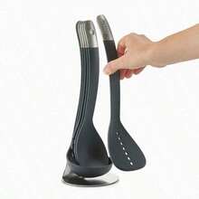 5 Piece Utensils Set With Magnetic Storage Stand, Compact Kitchen Organisation, Dishwasher Friendly - Black/Stainless Steel - BlackStainlessSteel - View 5