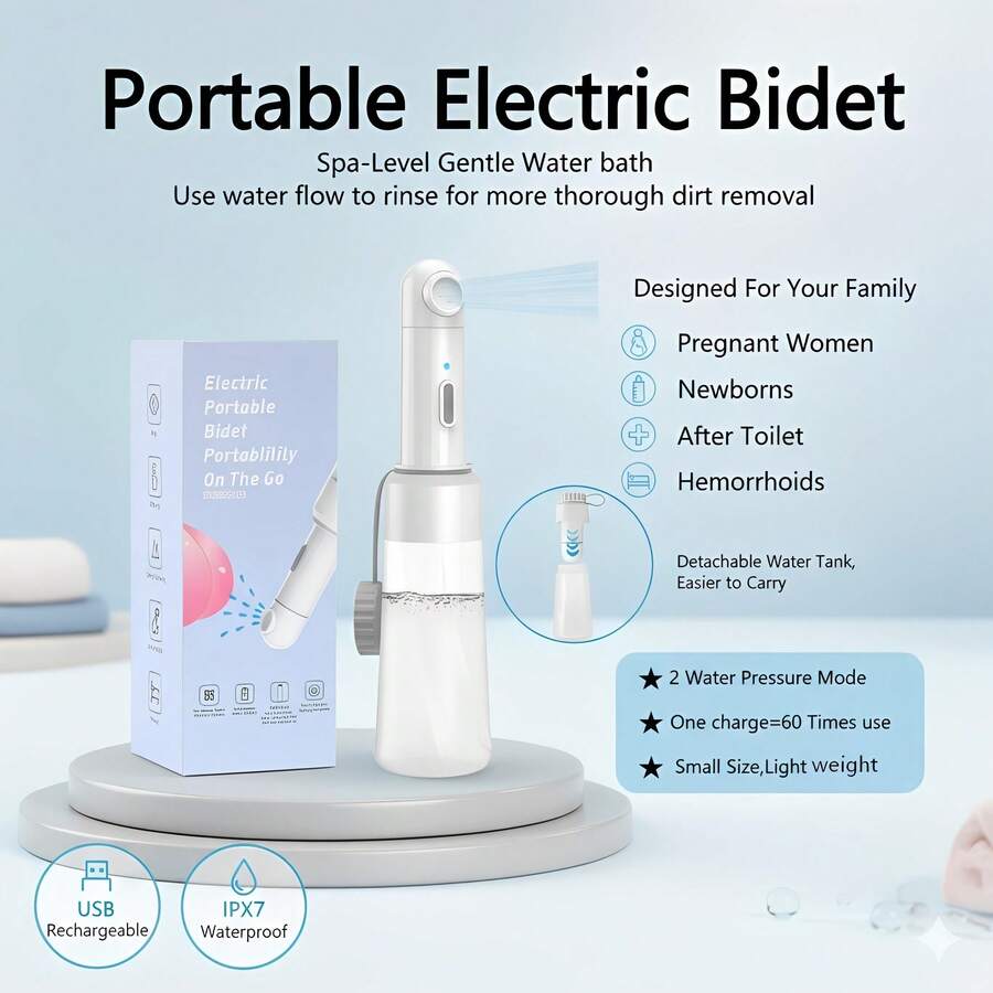 350ml Portable Electric Travel Bidet Sprayer, USB-C Rechargeable Hand-Held Mister - 2 Pressure Modes, IPX7 Waterproof, Suitable For Toilet Use, Postpartum, Camping And Travel, Usable For Both Men And Women, Can Clean Hemorrhoids - Nhiều màu - Xem 1