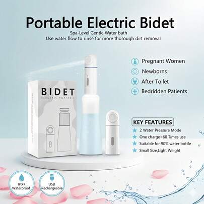 Portable Electric Bidet Sprayer - Rechargeable Handheld Postpartum & Travel Cleansing Device, 350ml Water Bottle, 2 Pressure Modes, IPX7 Waterproof, Standard Bottle Adapter, Type-C Charging, Suitable For Adult & Child Care