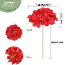 1/5/10支装 11英寸逼真绣球花，大型人造丝绣球花带茎，白色绣球花，适用于家居装饰、派对、婚礼花束、餐桌摆饰、生日礼物、室内/室外装饰、花瓶插花、婚礼用品、婚礼装饰 - 紅色 - 查看 9