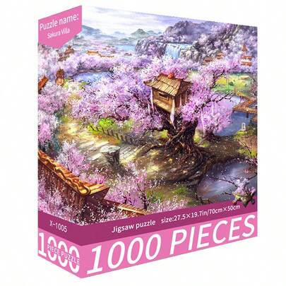 1000 PCS Jigsaw Puzzle - Sakura Villa, Dimensions 70cm X 50cm, Oil Painting Landscape, Stress Relief For Adults, Decorative Artwork, Perfect Gift (Valentine's Day Gift, Birthday Gift)