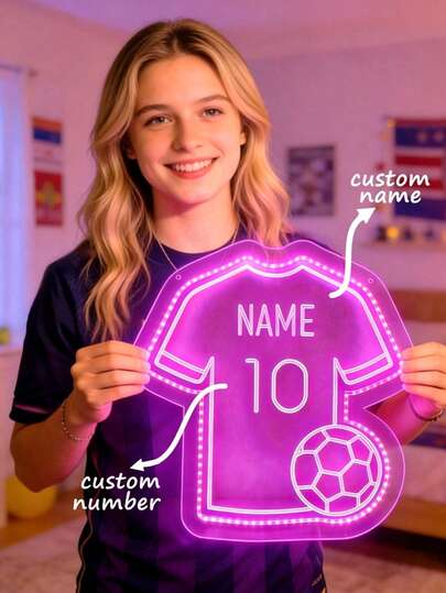 Personalized Football Jersey Neon Light Logo, Handmade Football Jersey Name Logo, Football Wall Decor, Football Fan Boy Gift, Children's Bedroom Sign, Brand New 3D Side Illuminated Neon Light Logo