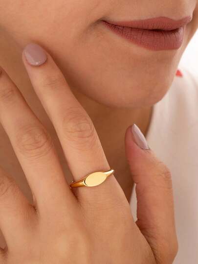 1 Stück minimalistischer Textur Ovale Ringe für Frauen, Goldfarbe, Edelstahl, geometrische Ringe, öffnend, Paar-Ring, ästhetisches Hochzeitsschmuck Geschenk