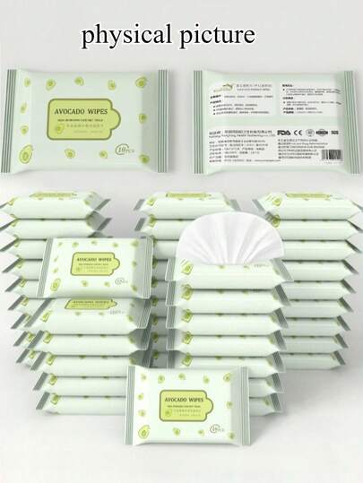 RO Purified Water Fragrance-Free Avocado Cleansing Wet Wipes, Portable For Outdoor Travel Cleaning