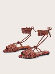 Handmade Woven Faux Suede Straps For Women's Flat Sandals, Fashion Resort Style, Random Woven & Twisted Patterns, Assorted Color Materials & Floral Designs - Multicolor - View 3