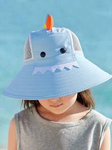 Mũ chống nắng in hình khủng long cho bé sơ sinh/trẻ nhỏ/trẻ em, có dây rút điều chỉnh, mũ tai bèo hai mặt có còi, mũ vành rộng đi biển cho bé trai và bé gái, mùa xuân/hè. - 1PC - Xem 5