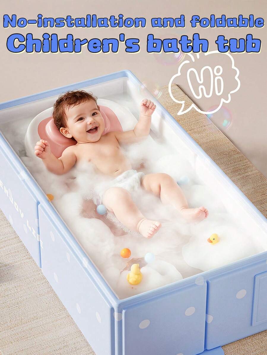 1pc Foldable Children's Bathtub, Infant Bathing Tub, Newborn Baby Bathtub, All-In-One Kids Bathing Basin - Multicolor - View 1