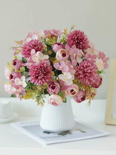 1PC Artificial Rose Tea Buds Flowers Silk Hydrangea Bouquets Fake Roses For Spring Autumn Decorations Wedding Vase For Home Dining Room Bedroom Decorations, Festival Birthday Party Accessories, Outdoor Garden Decorations