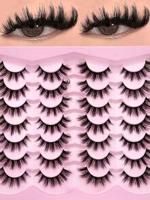 14 Pairs Of Natural Faux Mink Eyelashes, D Curl 3D Thick & Long Synthetic False Eyelash Strips, Cat Eye Style Strip Lashes,Lashes,Eyelashes,Fake Lashes - Fluffy Lashes - View 6