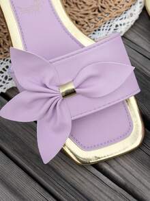 New Arrival Women's Sandals, Flat Square Toe Design With Bow Accent, Lightweight & Comfortable, Mix-And-Match , Slip-On, Casual Vacation Beach Slippers - Mauve Purple - View 7