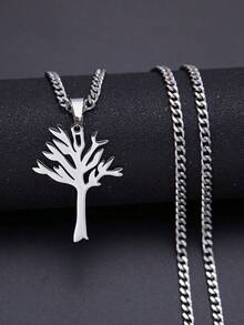 Funky Stainless Steel Tree Of Life Pendant Necklace - Silvery Hollow Design Fashion Accessory - Multicolor - View 3