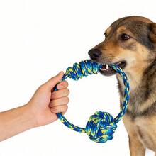 1pc Colorful Handmade Woven Rope Knot Toy, Dog Boredom Buster, Rope Knot Ball Handle, Dog Chew Teeth Cleaning Toy, Suitable For Medium & Small Dogs, Interactive Self-Entertainment Pet Toy, Suitable For Tug-Of-War, Throwing Games, Consume Dog Energy And Exercise - Multicolor - View 8