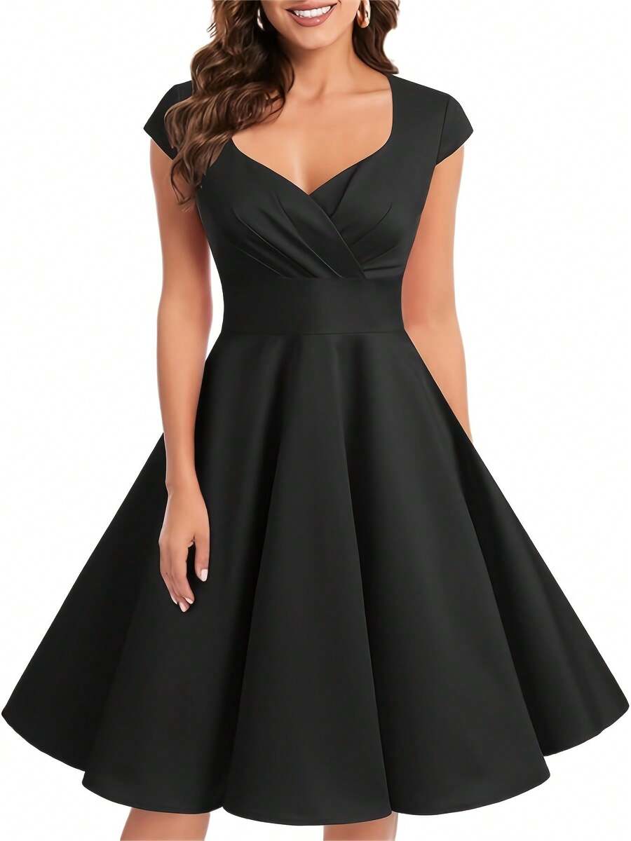 Bbonlinedress Women Short 1950s Retro Vintage Cocktail Party Swing Dresses - 黑色 - 查看 1