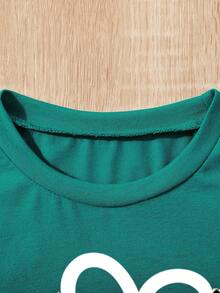 女童爱心图案圆领短袖T恤，夏季假日 - 綠色 - 查看 3